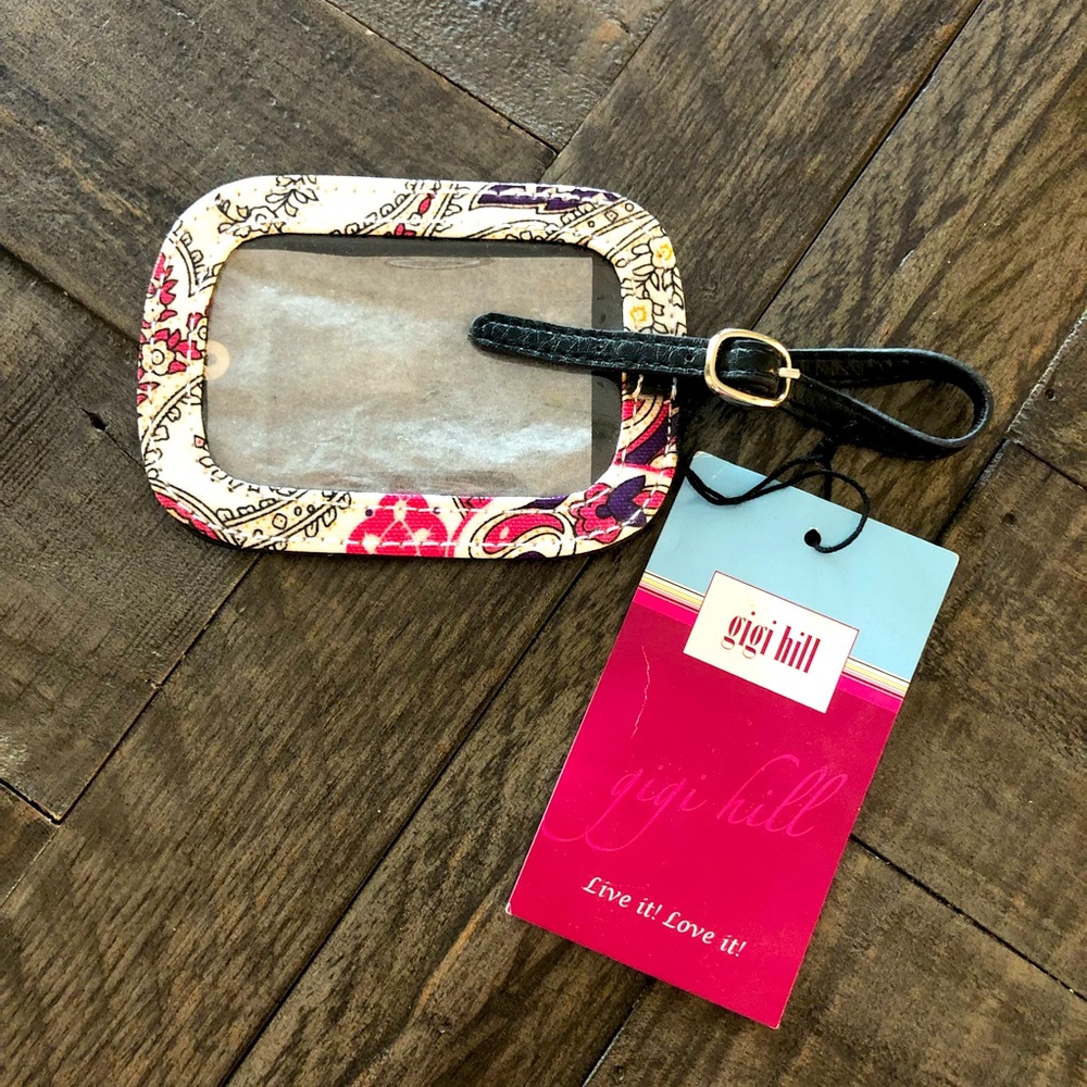 Gigi Hill Luggage Tag. Pink/purple/black/white. NWT